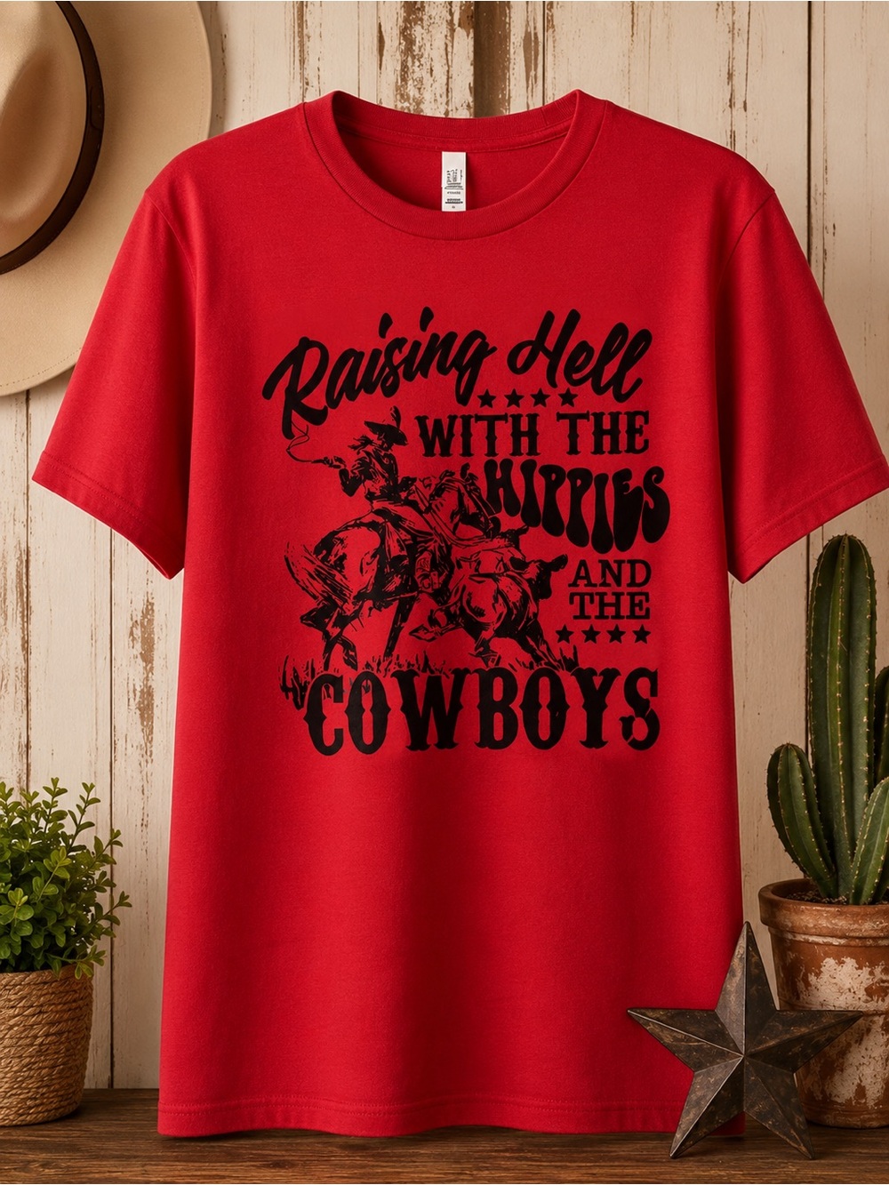 Bella Canvas Red Short Sleeve Tee with Black 'Raising Hell' Graphic